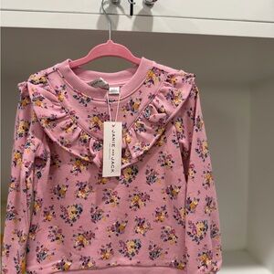 Janie and Jack Pink Floral Sweater with Ruffles